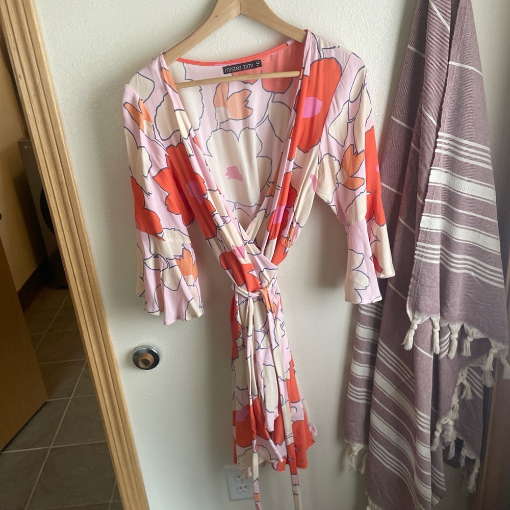 Mister Zimi Asymmetrical Floral Dress in Pink and Orange - Picture 2 of 8